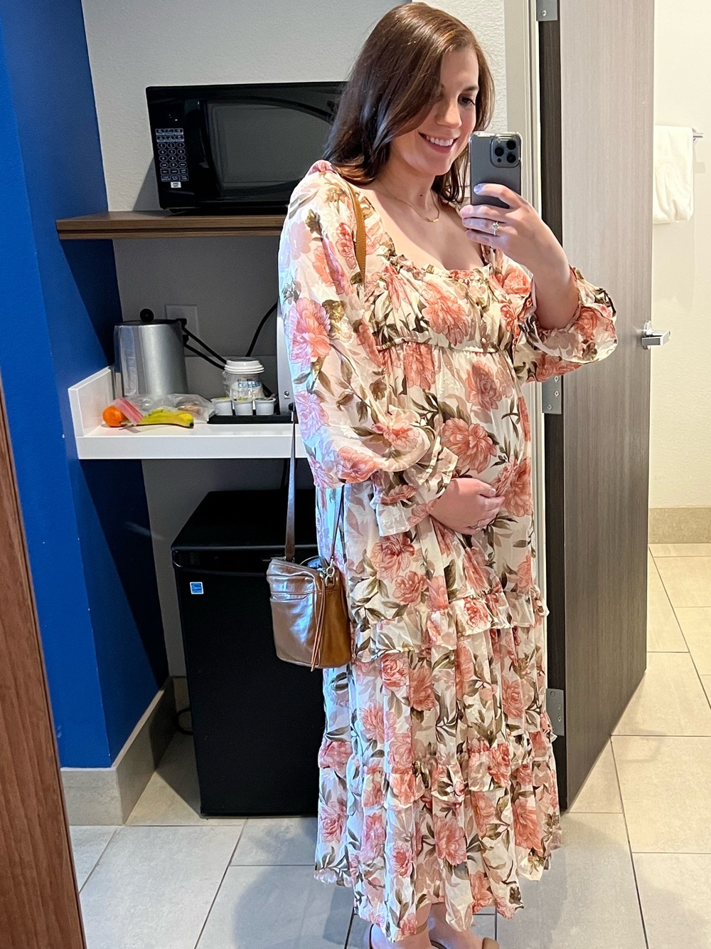 Floral Ruffle Tiered Midi Dress in Cream and Blush